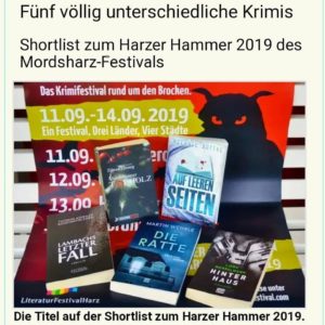 Auf leeren Seiten ist nominiert für die Shortlist Harzer Hammer 2019